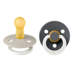 BIBS Rund Colour Sut - 2-Pak - Str. 2 - Naturgummi - GLOW - Sand/Iron