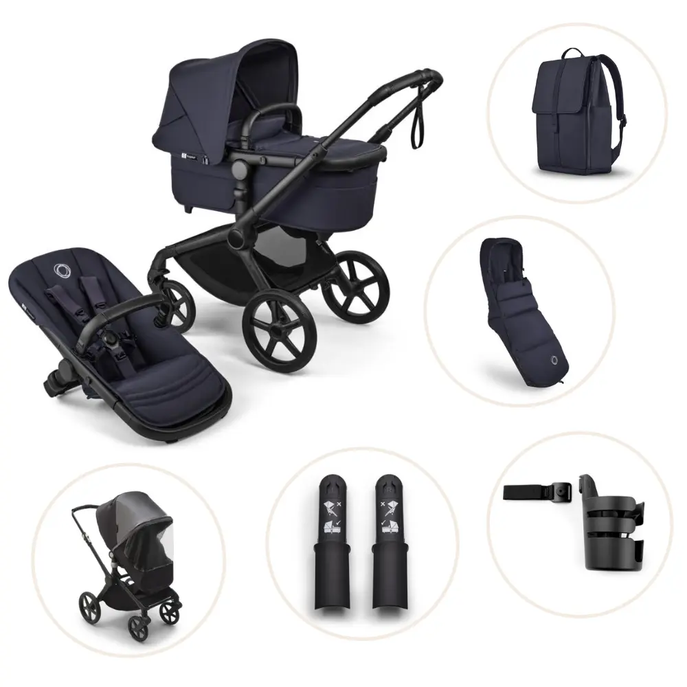 Bugaboo Fox 5 Renew Kombivogn Inkl. Puslerygsæk, Kørepose, Kopholder, Højdeadapter Og Regnslag - Black/Deep indigo