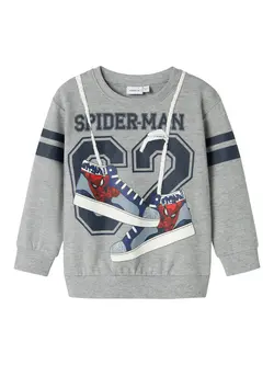 Name It Mini Sweatshirt Grey Melange Med Spiderman Print Og Snøredetalje - Str. 2y 92cm