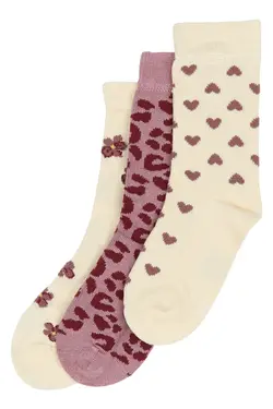 Minipop Strømper Hjerter, Leopard Og Blomster Bambus (3-pak) - Str. 19/22