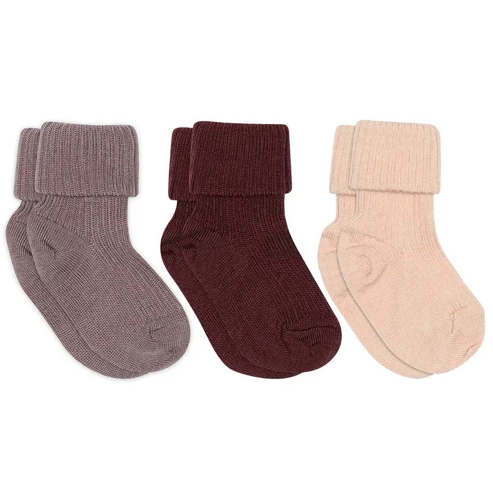 Uld rib baby strømpe 3 pak - 853 - 15/16