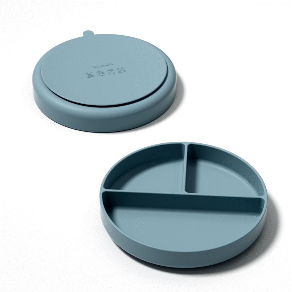 Silicone plate with suction, blue