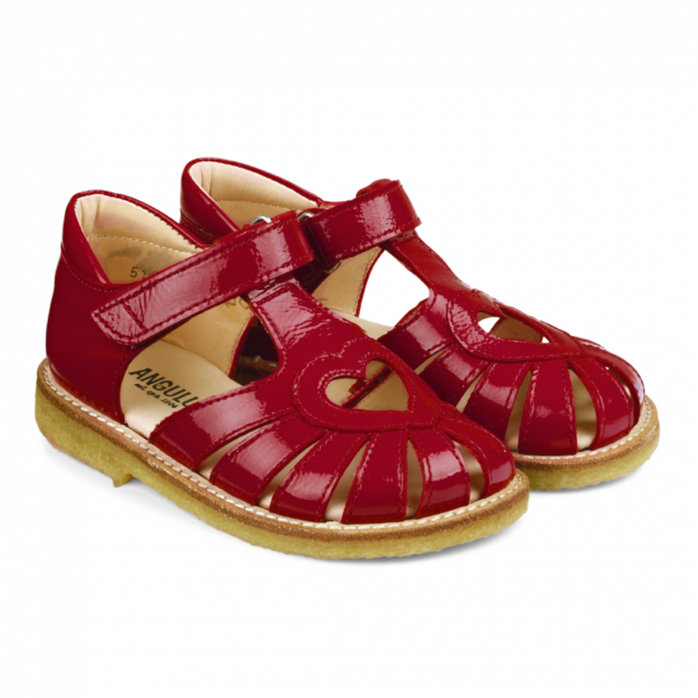 Hjerte Sandal Med Lukket Tå Og Velcro - 1377/Dark Red - 28