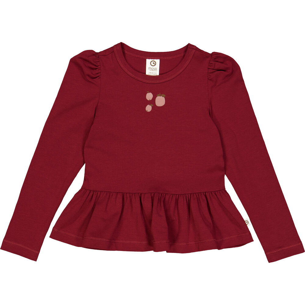 Apple printet bluse med peplum - Cabernet - 128