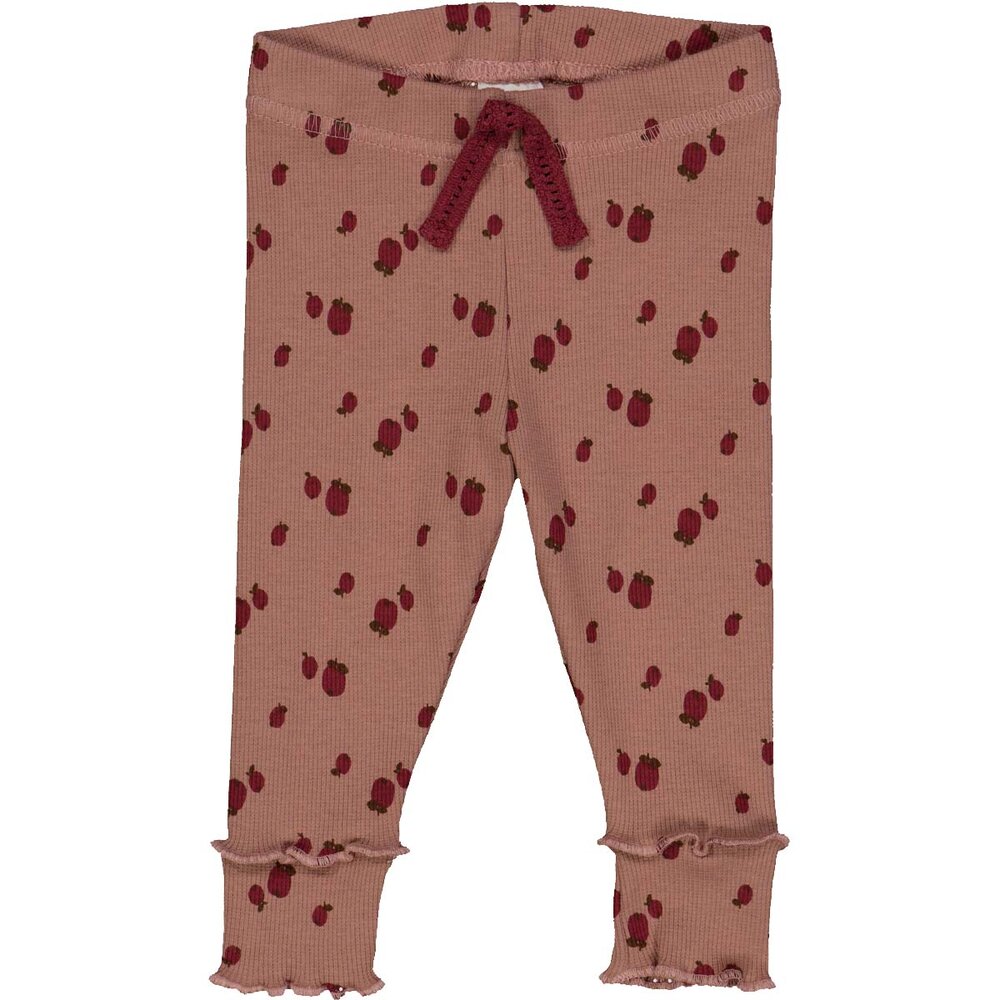 Apple leggings med æbler og flæser - Daydream/ Cabernet/ Bark - 62