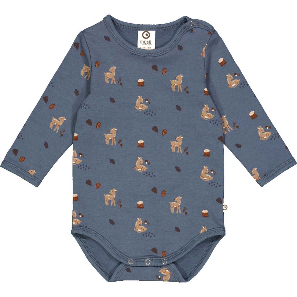 Deer body med rådyrprint - Stormy blue/ Shade/ Bark - 98