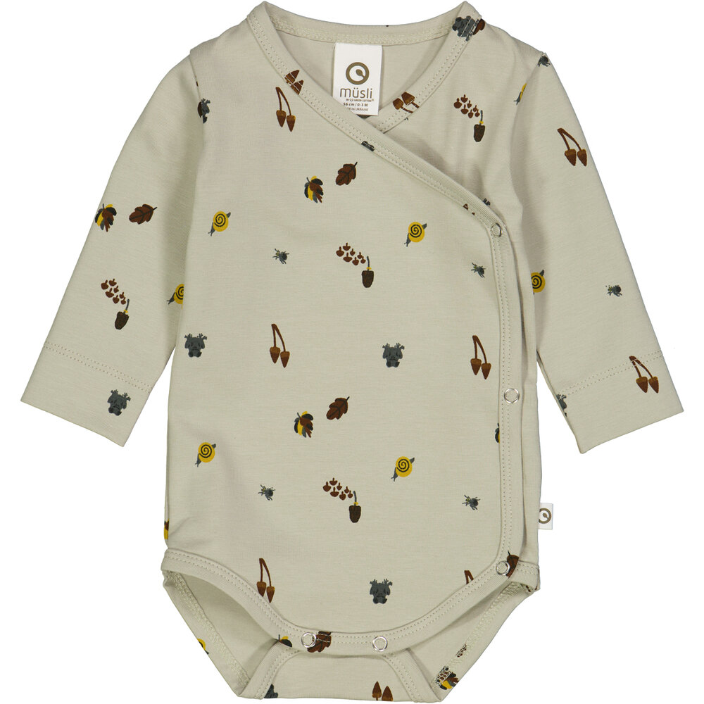 Mini me body med kryds-lukning - Soft green/ Mustard/ Bark - 62