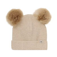 Hat Knit m. Alpaca Pompoms - Sand Melange