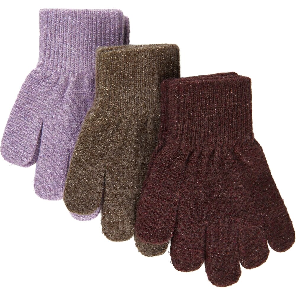 product-Magic handsker 3 pak med lurex - Dark Mink-Slate Black-Chalk Violet - 4-7 ÅR