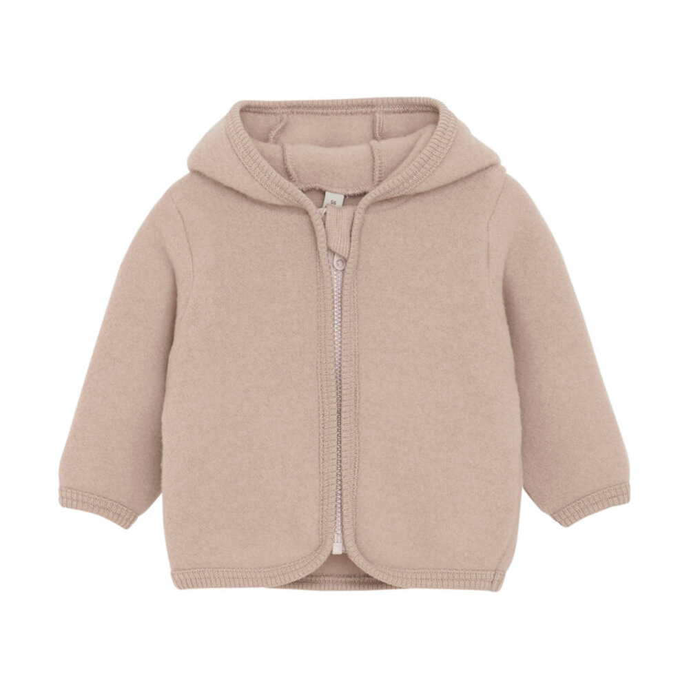 Cardigan m. Ører Uld Fleece - Mahogany Rose - 80