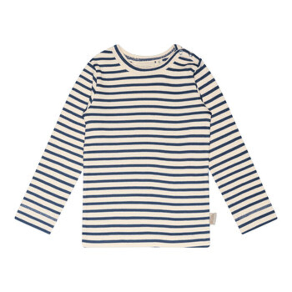 T-shirt langærmet - Denim Blue/Off White - 122