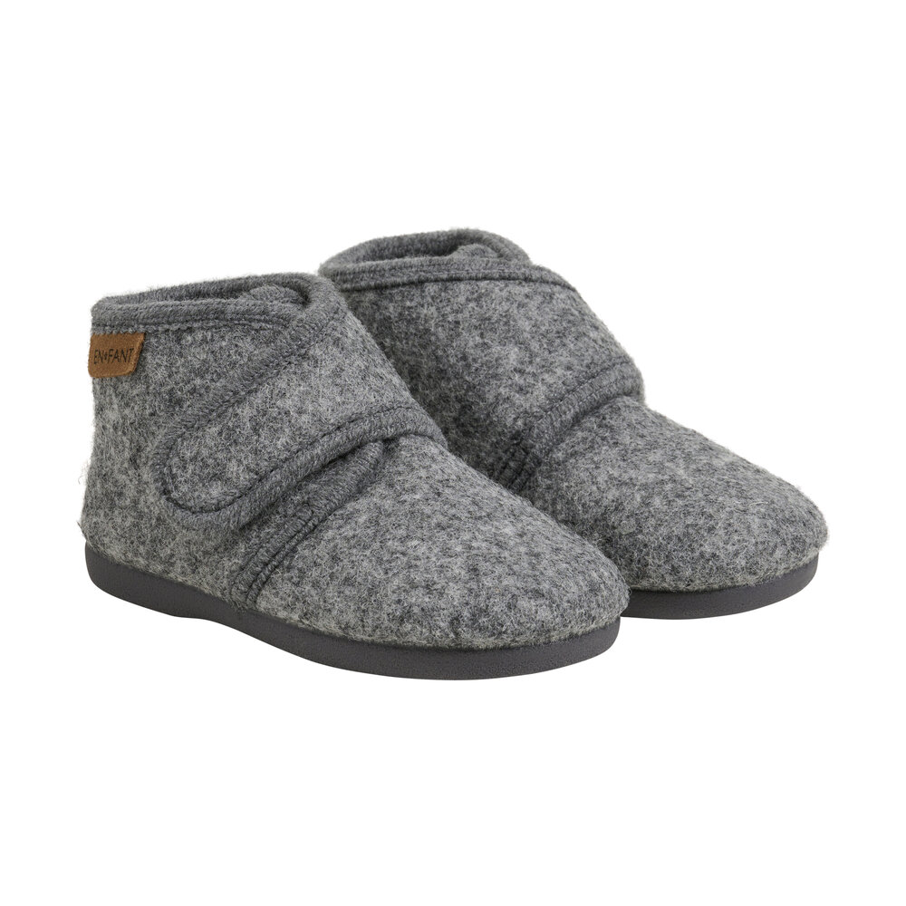 Uldhjemmesko velcro - Dark Gray Melange - 29