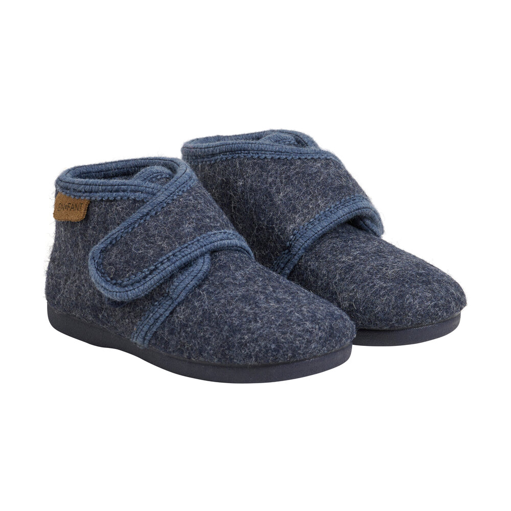 Uldhjemmesko velcro - Navy Melange - 20