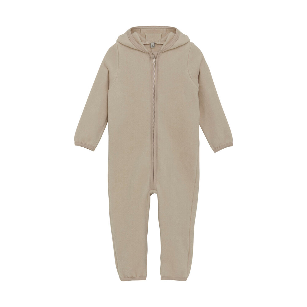 Køredragt m. ører Uld Fleece - Camel Melange - 80