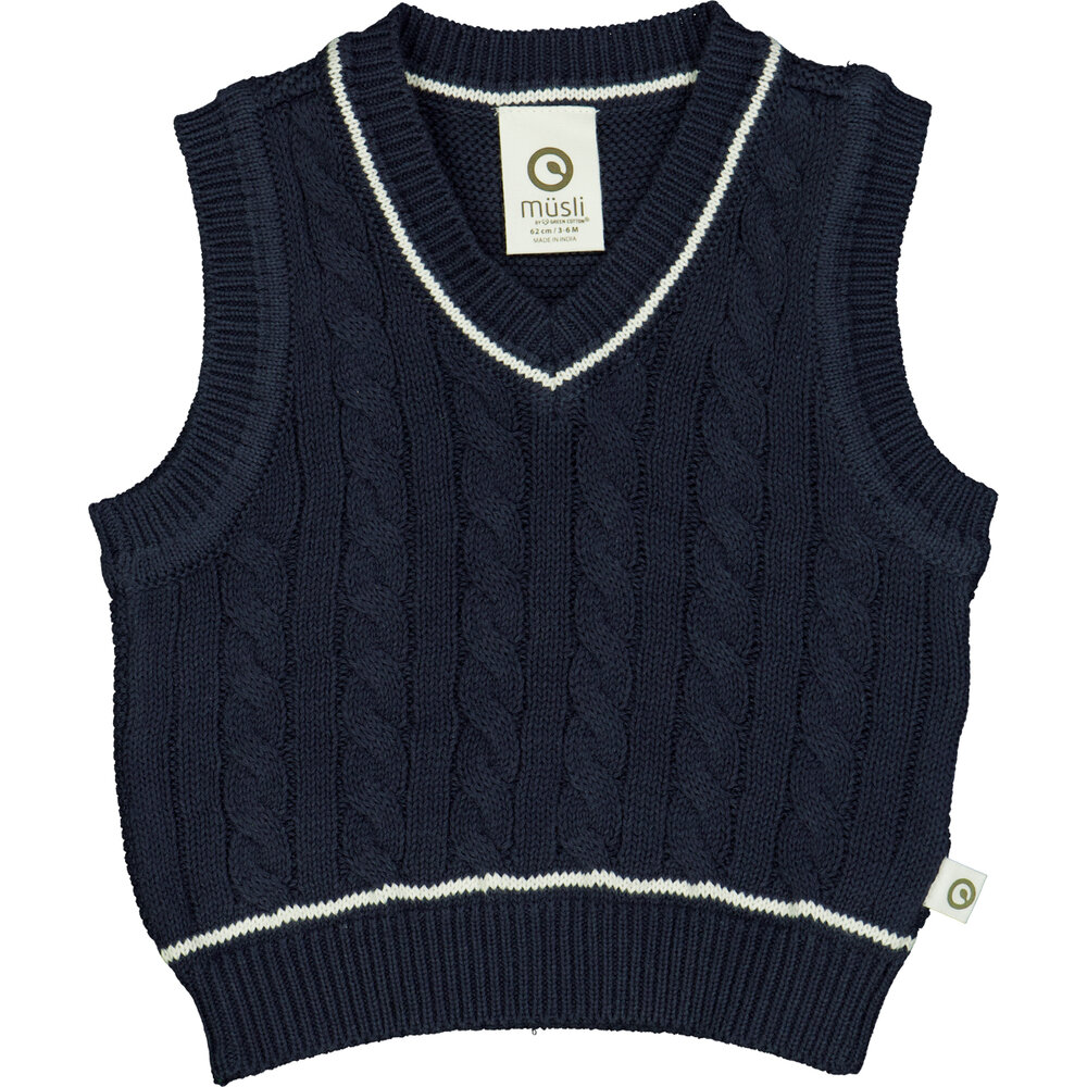 KNIT kabel strikket vest - Night blue - 98