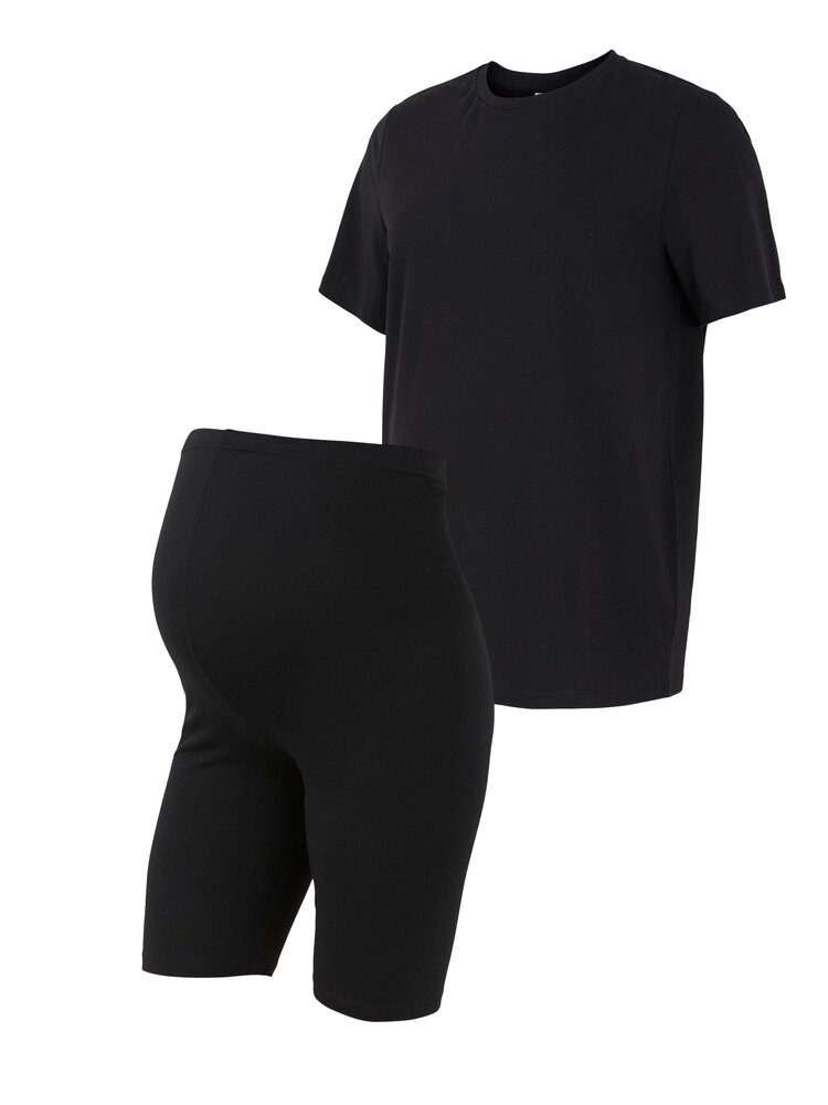 Sally solid t-shirt & shorts sæt - BLACK - XL