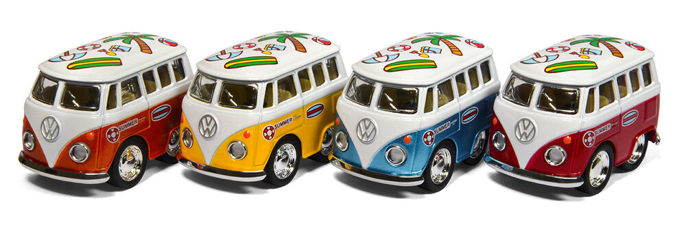 2" Bil - VW Bus i metallic med print, ass.