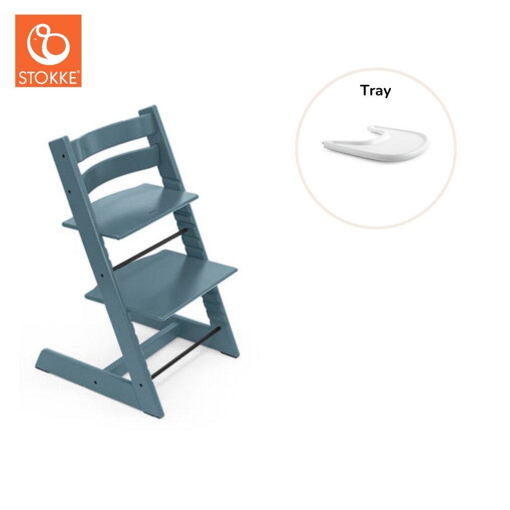 StokkeÃÂ® HÃ¸jstol inkl. tray - fjord blÃ¥/hvid